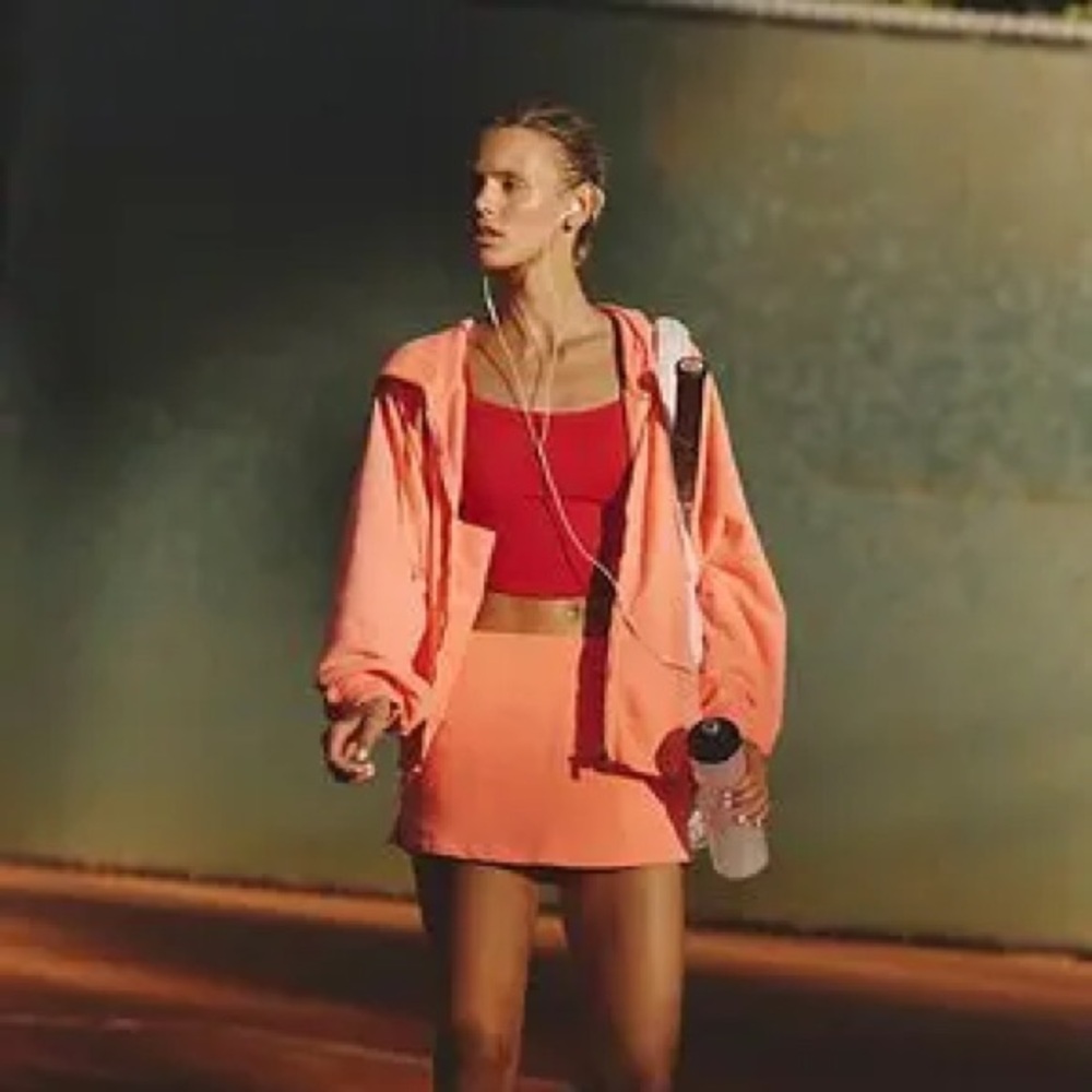 Free people Fast Break Skirt and Hoodie Set neon coral
